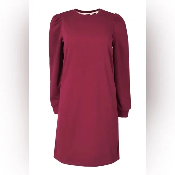 Boden Women’s Puff Sleeve Sweatshirt Dress - Burgundy Long Sleeve Stretc… - Picture 7 of 16
